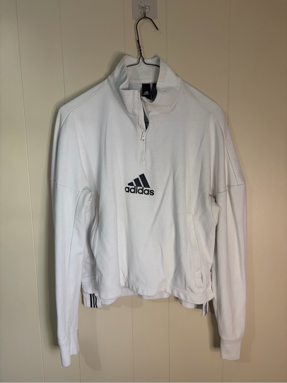 adidas White Women's Quarter-Zip Utility Jacket with Black Logo